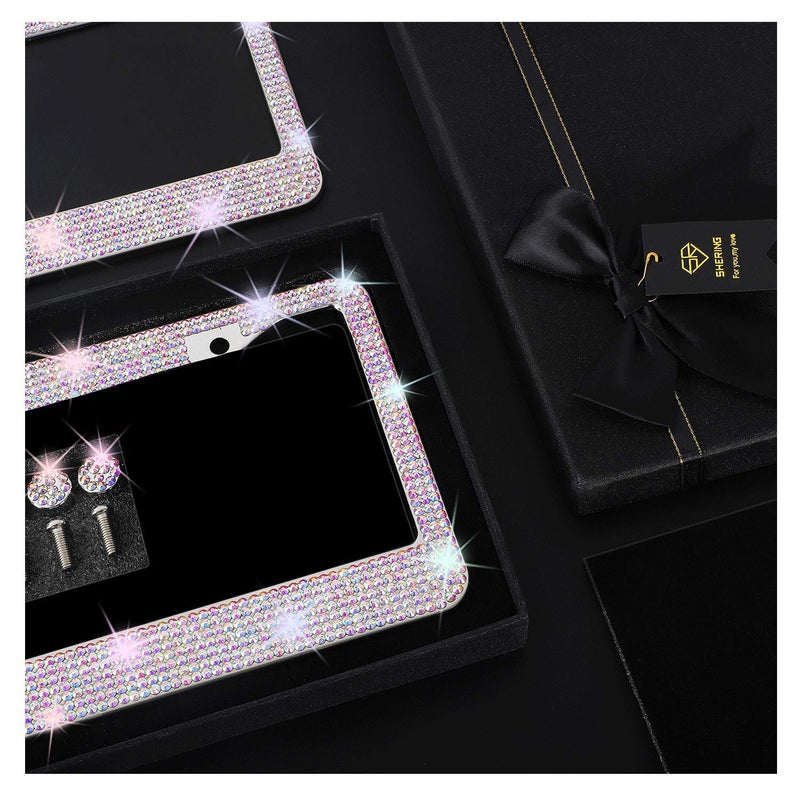 SHERING Bling License Plate Frame, 2 Pack Frame with Premium Gift Box for Women,Rhinestone Frames 1200pcs Rhinestonesï¼ˆColorful Rhinestonesï¼‰ - Image 2